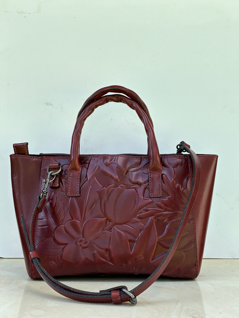 ‼️SOLD‼️ Patricia Nash Mozia Tote Bag - Oxblood Leather (Spring Floral Deboss)